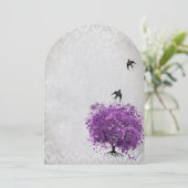 ハートの葉のナスの木のヴィンテージの結婚鳥 招待状 (スタンド正面)