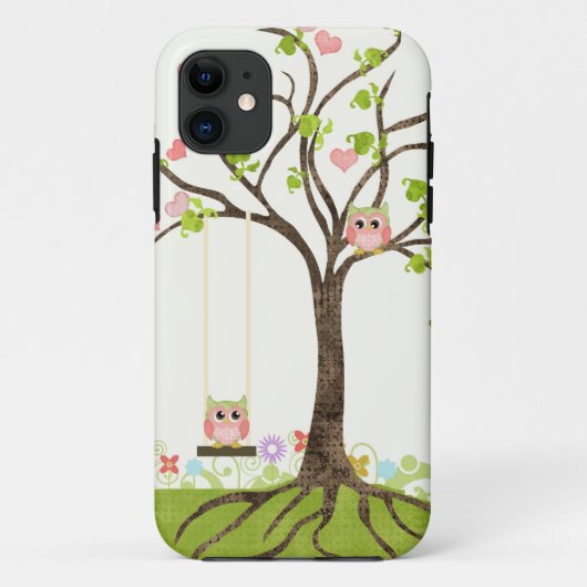 ハートの葉の渦巻お洒落でかわいいフクロウの生命の樹 Case-Mate iPhoneケース (裏面)