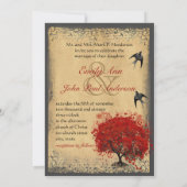 ハートの葉の赤い木のビンテージ鳥の結婚式の招待状 招待状 (裏面)