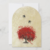 ハートの葉の赤い木のヴィンテージ鳥の結婚式の招待状 招待状 (正面)