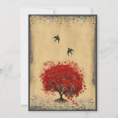 ハートの葉の赤い木のヴィンテージ鳥の結婚式の招待状 招待状 (正面)