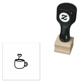 ハートの蒸気が描かれたコーヒーマグのラバースタンプ 線画 ラバースタンプ