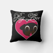 ハートの装飾用クッションのパグ愛黒のパグ クッション (裏面)