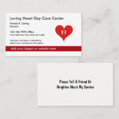ハートの記号のデイケア中心および家族サービス 名刺 (正面/裏面)