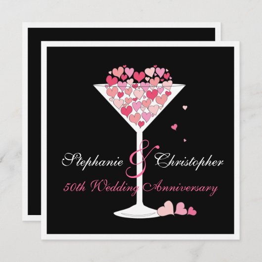 ハートの記念日パーティー招待状 招待状 (正面/裏面)