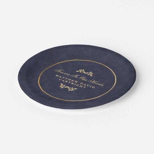 ハートの記念物のプレートの永久に濃紺及び金ゴールド ペーパープレート (アングル)