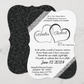 ハートの詩が付いたブラック＆シルバーの結婚式招待状 セーブザデート (正面/裏面)