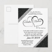 ハートの詩付きのブラック＆シルバーの結婚式招待状 案内ポストカード (正面/裏面)