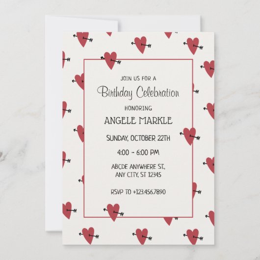 ハートの誕生日 招待状 (裏面)