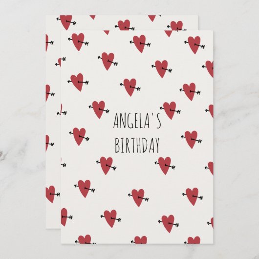 ハートの誕生日 招待状 (正面/裏面)