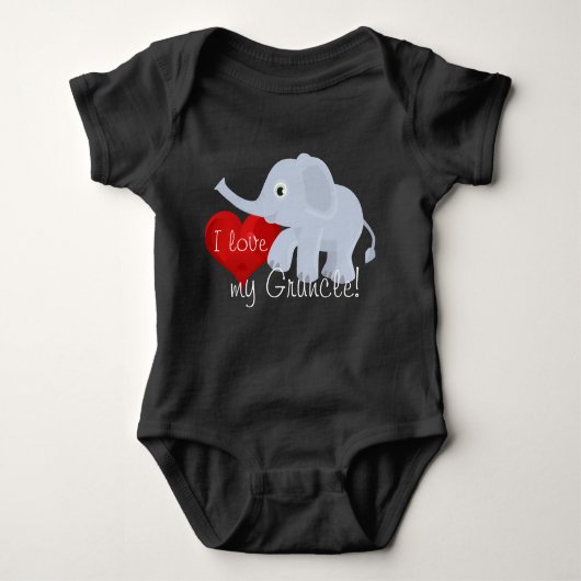 ハートの象は宣言します、"私は愛します私のGruncle "を ベビーボディスーツ (正面)