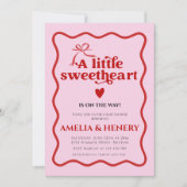 ハートの贈り物　ベイビーシャワー 女の子 ボウ 招待状 (正面)