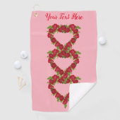 ハートの赤いかわいらしバラの葉リースピンク ゴルフタオル (インサイチュ)