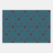 ハートの赤いハート青い背景パターン ラッピングペーパーシート (正面2)