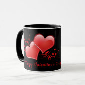 ハートの赤いバレンタインのロマンチックな黒の背景芸術 マグカップ (正面左)