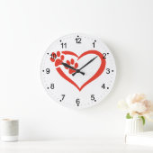 ハートの赤いページ – 背景色を選択 ラージ壁時計 (ホーム)