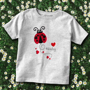 ハートの赤い名前Tシャツを飛ぶヒメムシ トドラーTシャツ