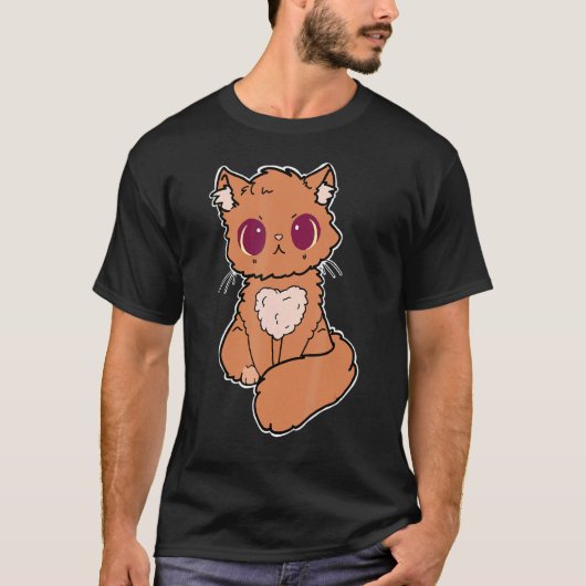 ハートの赤ちゃんみたいな目のかわいい猫のイラスト Tシャツ (正面)