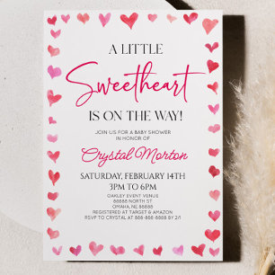ハートの赤ちゃん歓迎パーティー Little Sweetheart 赤いピンクのハートのベイビーシャ 招待状