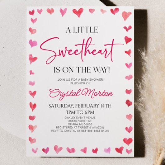 ハートの赤ちゃん歓迎パーティー Little Sweetheart 赤いピンクのハートのベイビーシャ 招待状