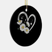 ハートの輪郭とデイジー花オピーデイジー女の子 セラミックオーナメント (右)