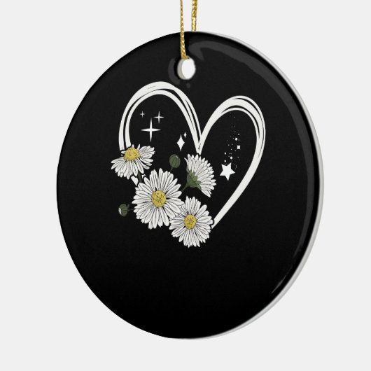 ハートの輪郭とデイジー花オピーデイジー女の子 セラミックオーナメント (左)