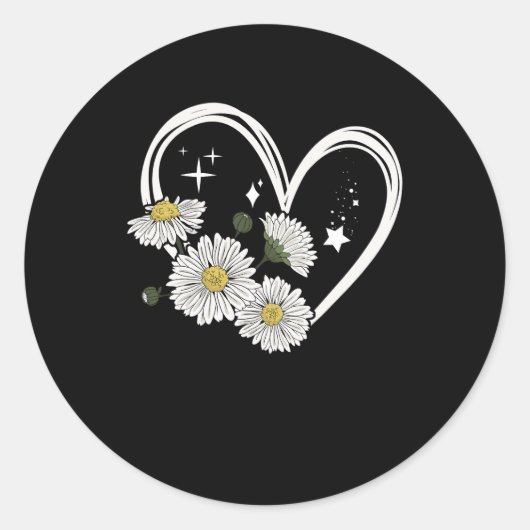 ハートの輪郭とデイジー花オピーデイジー女の子 ラウンドシール (正面)
