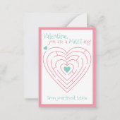 ハートの迷路のバレンタインカード | クラスルーム用ハートの迷路バレンタイン ノートカード (正面)