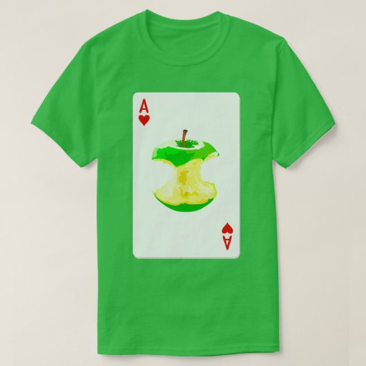ハートの遊カードのエースと緑のリンゴ Tシャツ (デザイン正面)