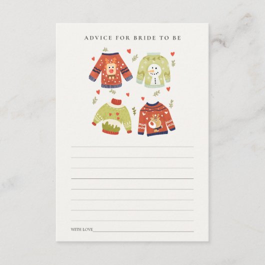 ハートの醜いセーターアドバイスの花嫁ブライダルシャワー エンクロージャーカード (正面)