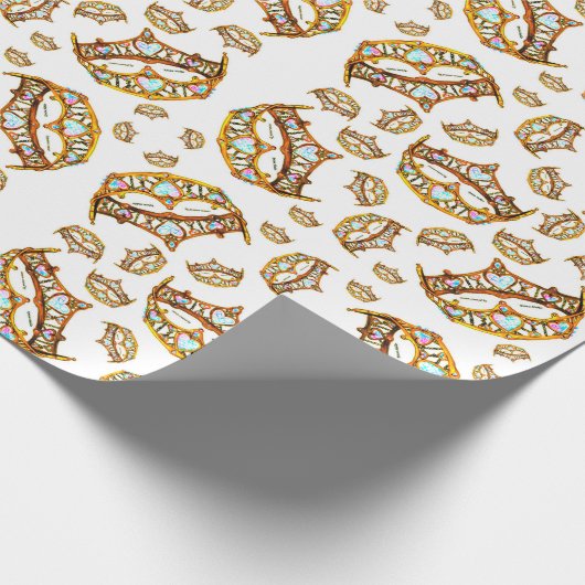 ハートの金ゴールドの王冠およびティアラのギフト用包装紙の女王 ラッピングペーパー (角)