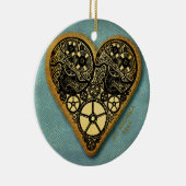 ハートの金ゴールドギアスチームパンクヴィンテージ セラミックオーナメント (右)
