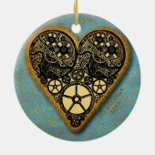 ハートの金ゴールドギアスチームパンクヴィンテージ セラミックオーナメント (裏面)