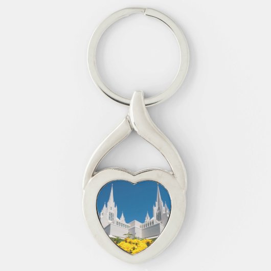 ハートの金属のKeychain歪んだサンディエゴの寺院 キーホルダー (正面)