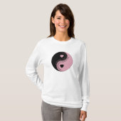 ハートの陰陽Tシャツ | ピンクと黒のバランス Tシャツ (正面フル)