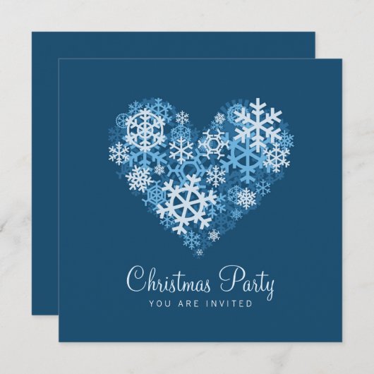 ハートの雪の結晶クリスマスパーティの招待状 招待状 (正面/裏面)