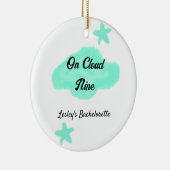 ハートの雲の上でパステルグリーンの雲と星の独身最後の夜 セラミックオーナメント (右)
