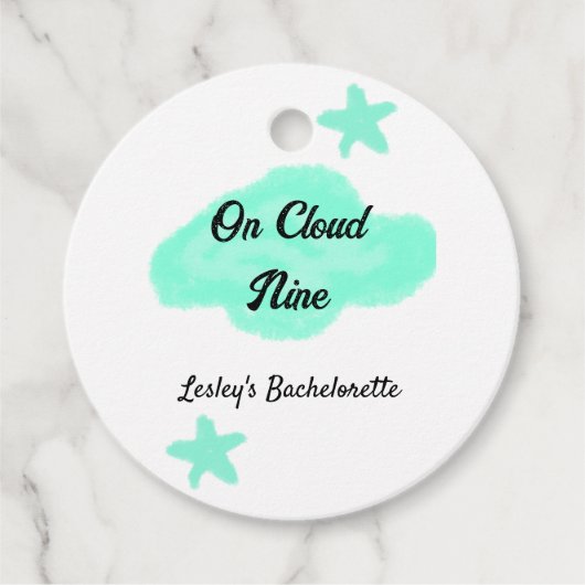 ハートの雲の上でパステルグリーンの雲と星の独身最後の夜 フェイバータグ (正面)