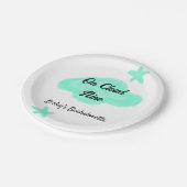 ハートの雲の上でパステルグリーンの雲と星の独身最後の夜 ペーパープレート (アングル)