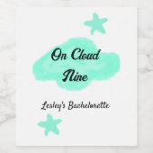 ハートの雲の上でパステルグリーンの雲と星の独身最後の夜 ワインラベル (シングルラベル)