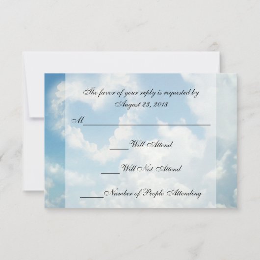 ハートの雲の青い空ロマンチックな愛 出欠カード (裏面)