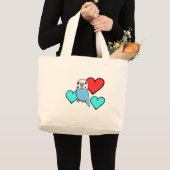 ハートの青いインコ ラージトートバッグ (正面(商品))