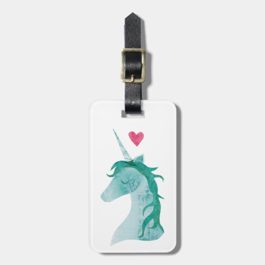 ハートの青いユニコーンの魔法 ラゲッジタグ (正面縦)