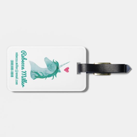 ハートの青いユニコーンの魔法 ラゲッジタグ (裏面横)