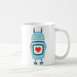 ハートの青いロボット コーヒーマグカップ