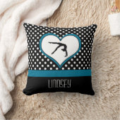 ハートの青い水玉模様の体操 クッション (ブランケット)