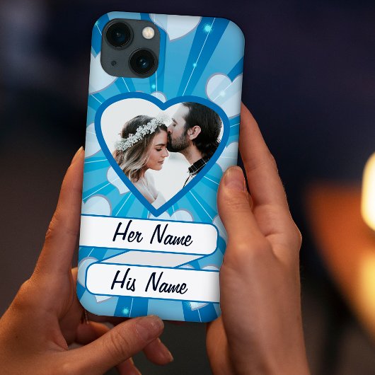 ハートの青い爆発、カスタムフォトフレーム Case-Mate iPhoneケース