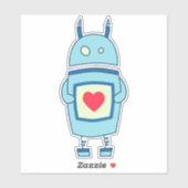 ハートの青くかわいい漫画のロボット シール (シート)