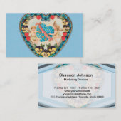 ハートの青の背景を持つ小さい天使 名刺 (正面/裏面)