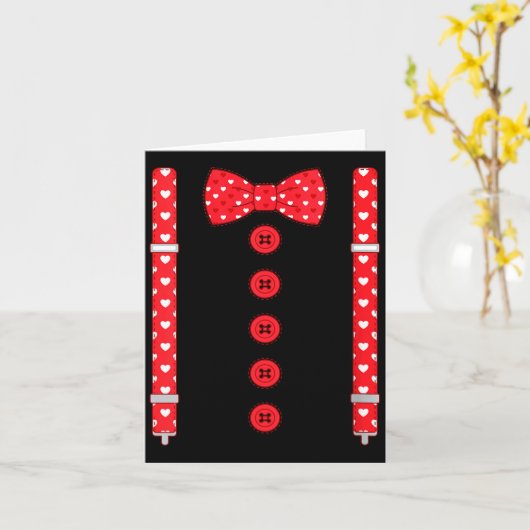 ハートの面白い蝶ネクタイサスペンダー バレンタイン カード (黄色い花)